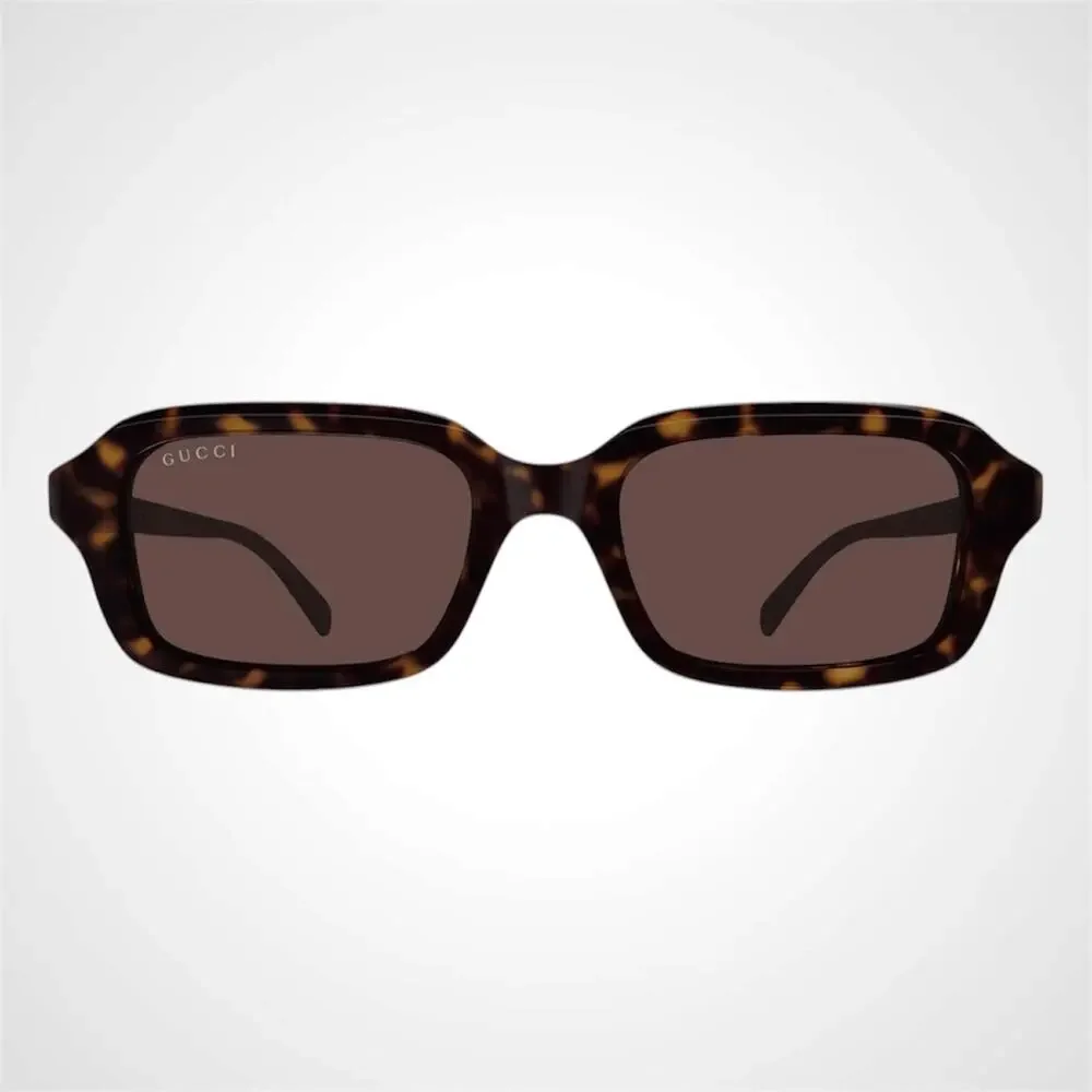 New GUCCI Sunglasses Brown Tortoise 50-18-140mm Rectangle Gold Metal Logo Womens